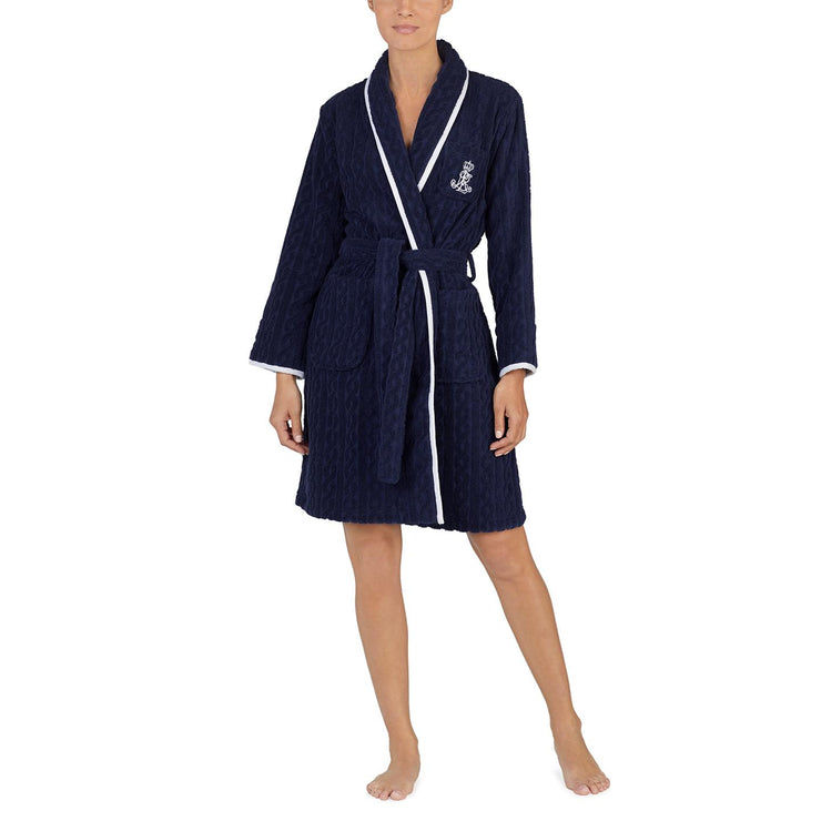Navy Cable Terry Shawl Collar Robe